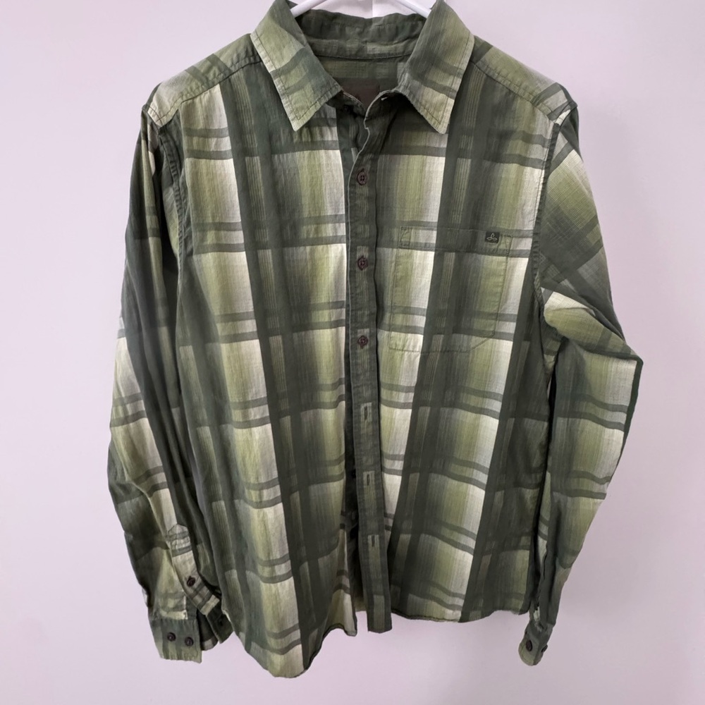 Prana Green Button up Lightweight Shirt 100% Cotton